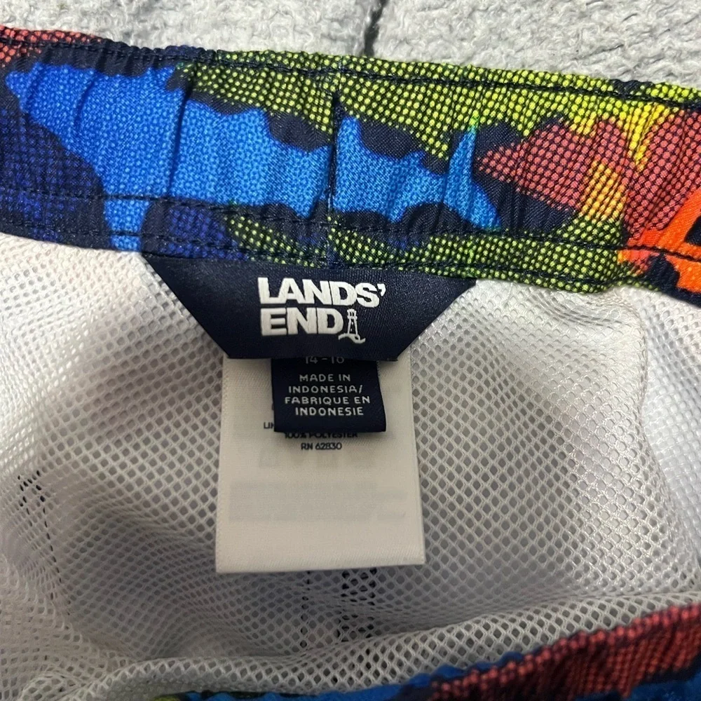 Lands End Boys Swim Trunks Size 14-16 XL Fish Print Swim Pool Vacation